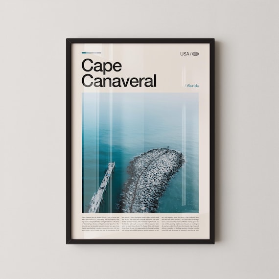 Cape Canaveral Florida Jetty Aerial Photo Poster with Top Title