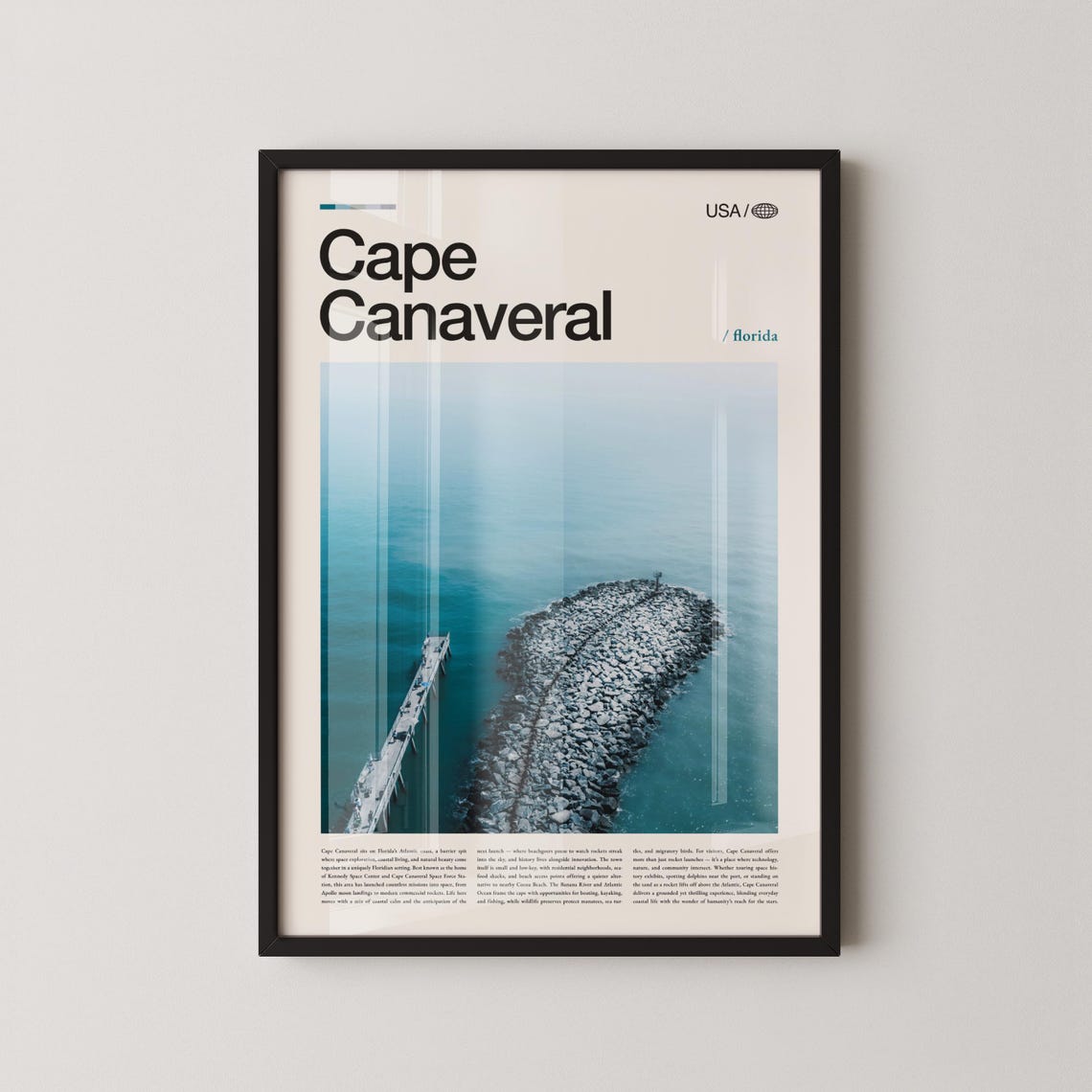 Cape Canaveral Florida Jetty Aerial Photo Poster with Top Title
