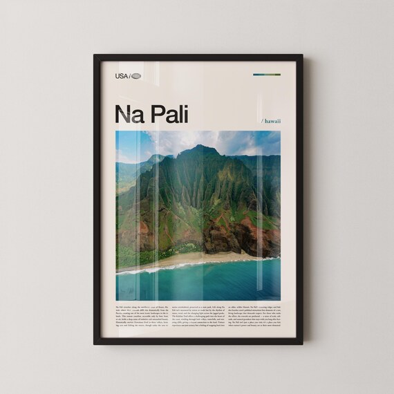 Na Pali Hawaii Emerald Cliffs Kauai Coast Photography Poster