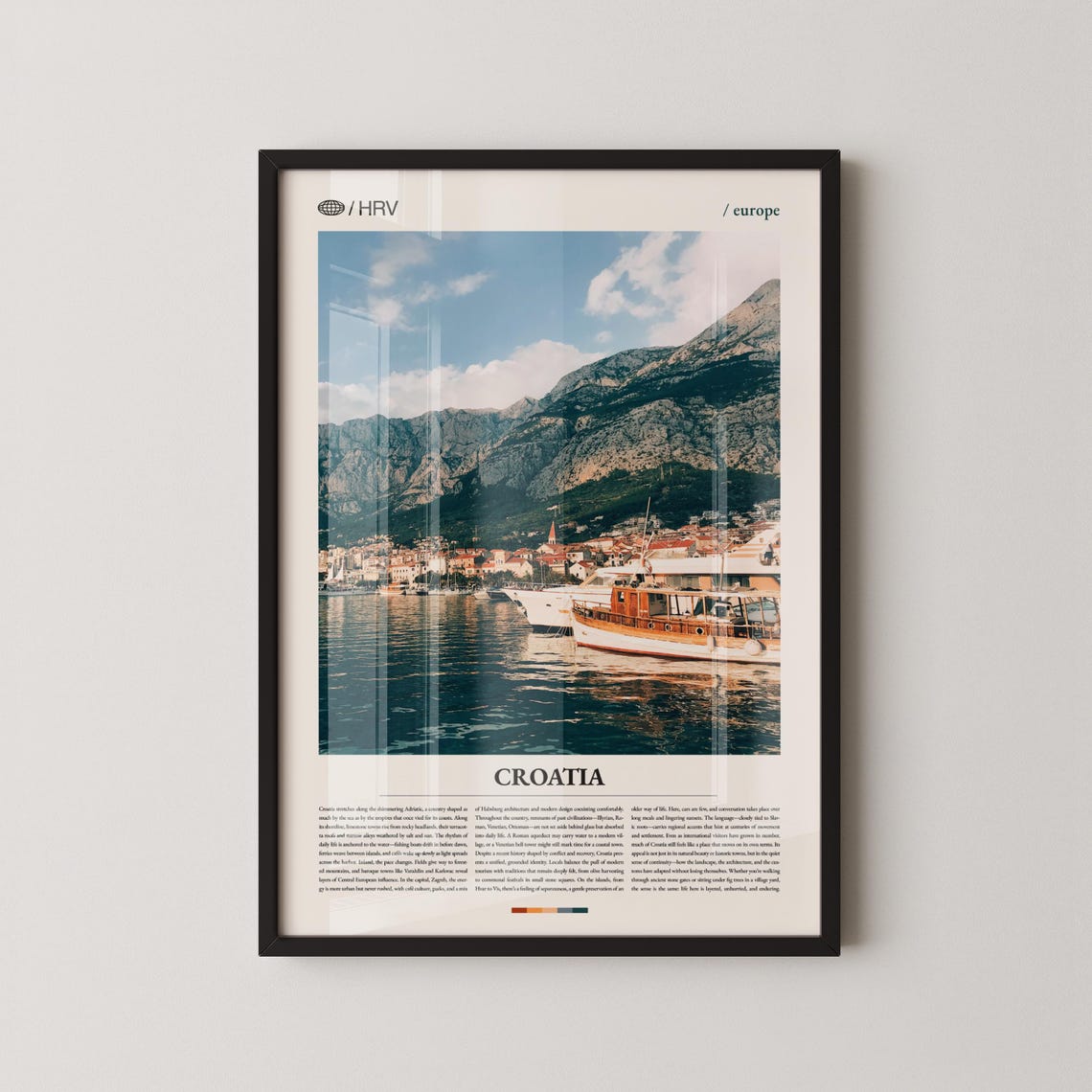 Croatia Adriatic Coast Mountain Harbor Boats Scenic Travel Poster