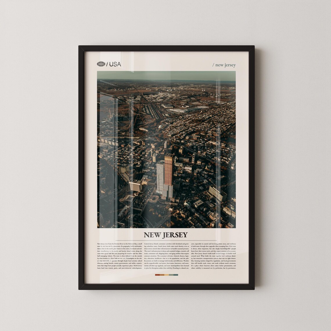 New Jersey Aerial Cityscape Photo Minimalist Garden State Travel Poster