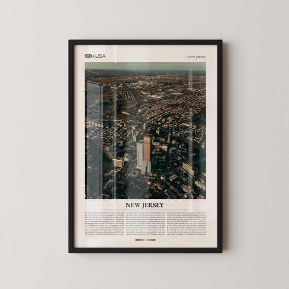New Jersey Aerial Cityscape Photo Minimalist Garden State Travel Poster
