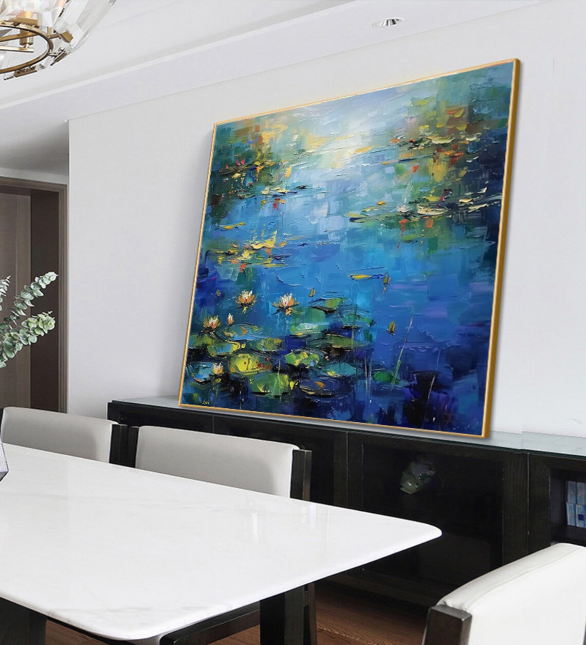 Abstract Water Art Blue Ocean Lake With Lilies - Image 3