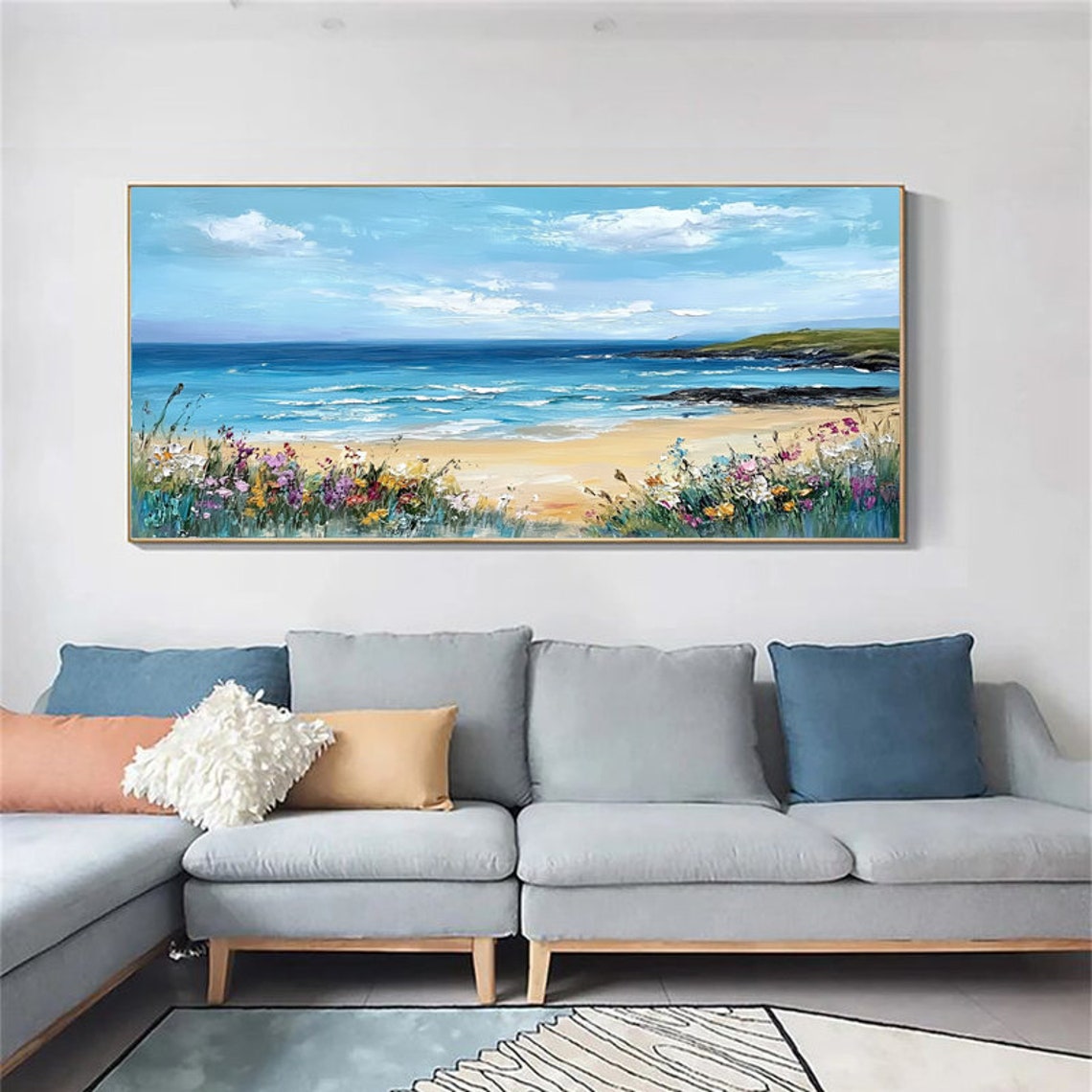 Sunny Flower Fringed Beach With a Rocky Cove Panoramic Poster - Image 5