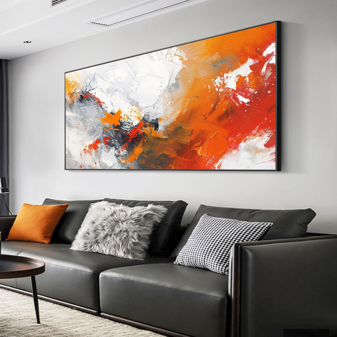 Bold Burnt Orange White and Grey Modern Abstract Artwork Poster - Image 5