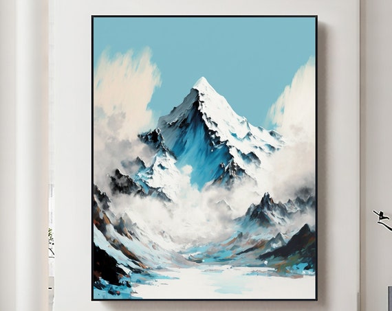 Abstract Snow Mountain Oil Painting On Large Wall Art Original Blue Sky Landscape Painting Custom Painting Minimalist House Decor
