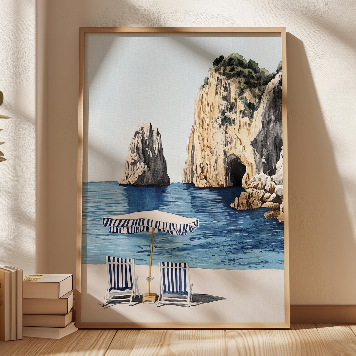 Capri Watercolor Travel Poster, Italy Decor Art