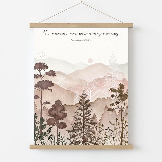 His Mercies Are New Every Morning Wall Art Lamentations 323 Scripture Print 5x7 8x10 11x14 16x20 Woodland Bible Verse Sign