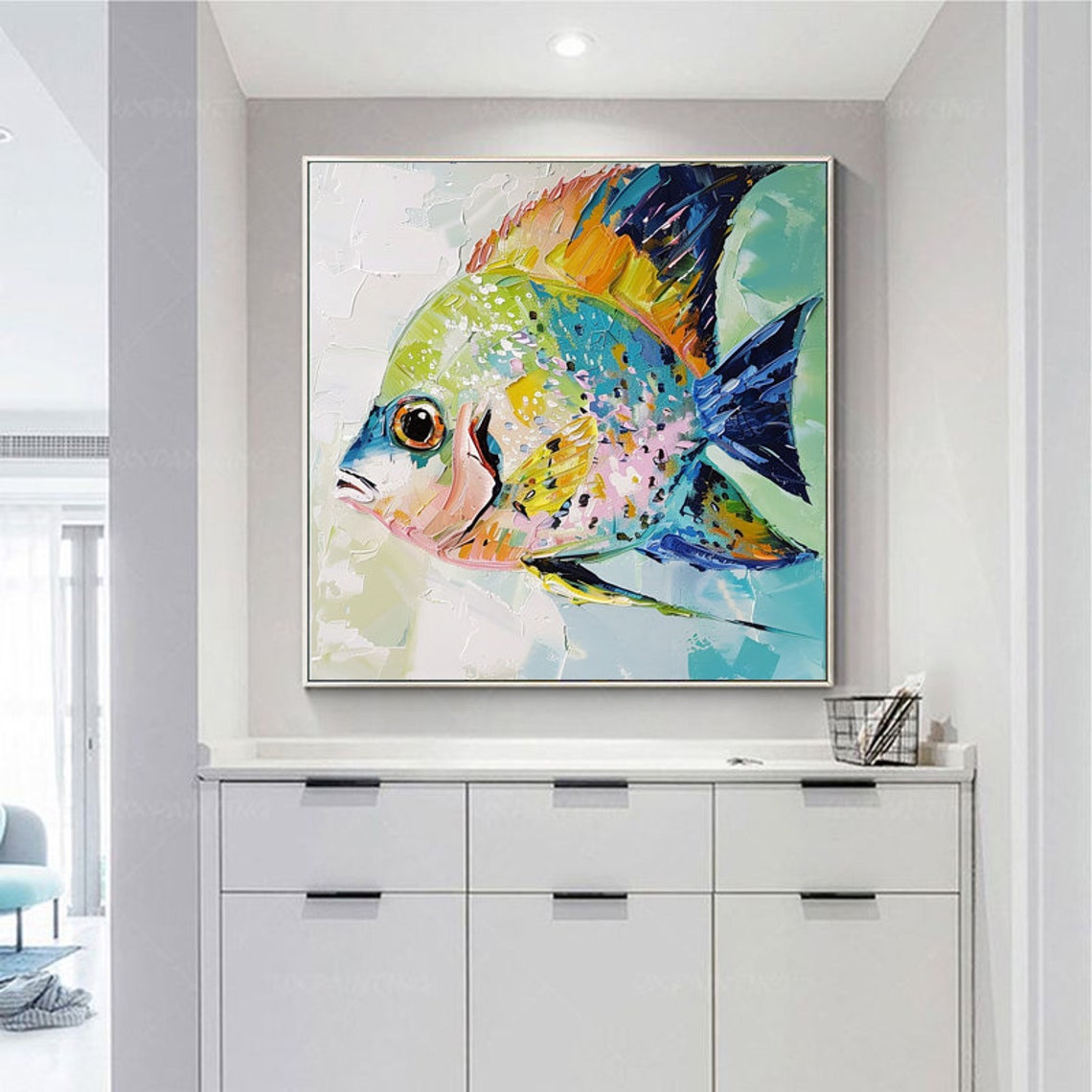 Colorful Tropical Fish Painting Textured Layered Art For Living Room Entryway Dining Room - Image 6