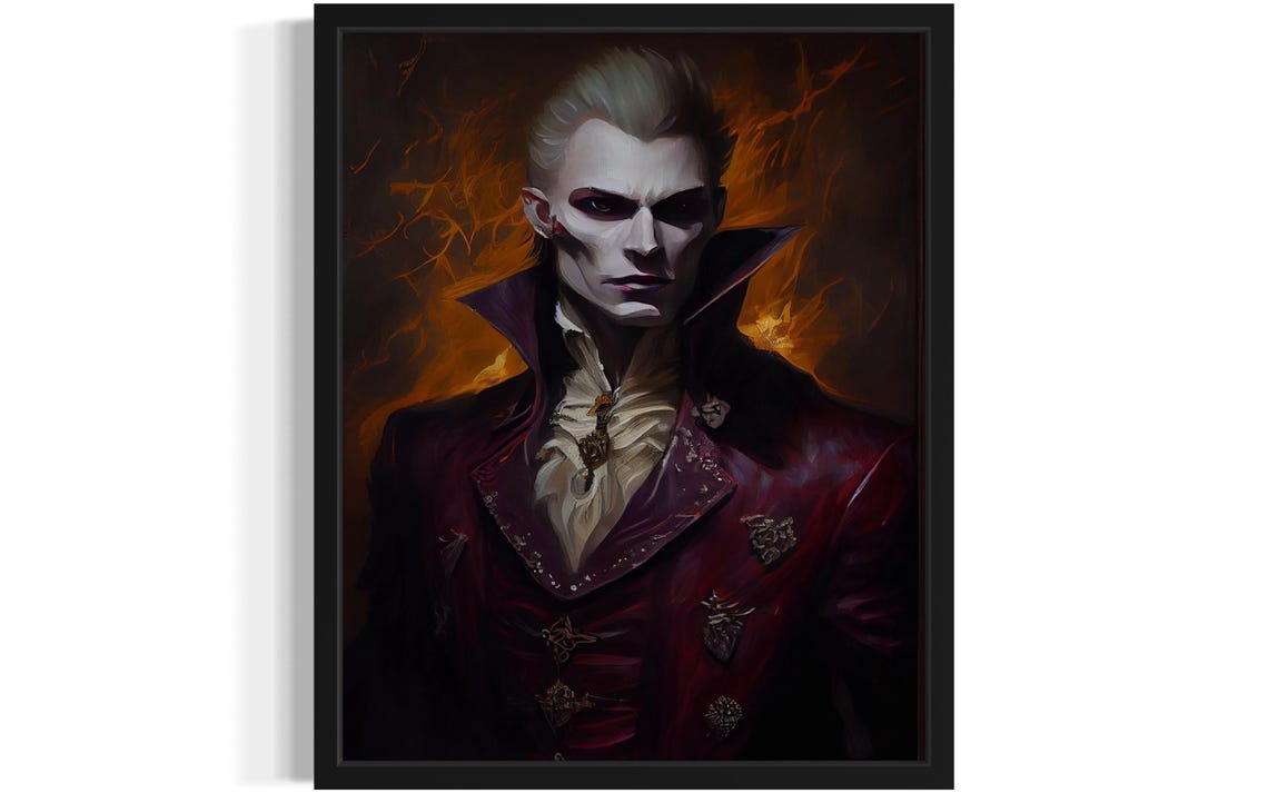 Pale Vampire Lord In Red Victorian Coat Dark Portrait Poster