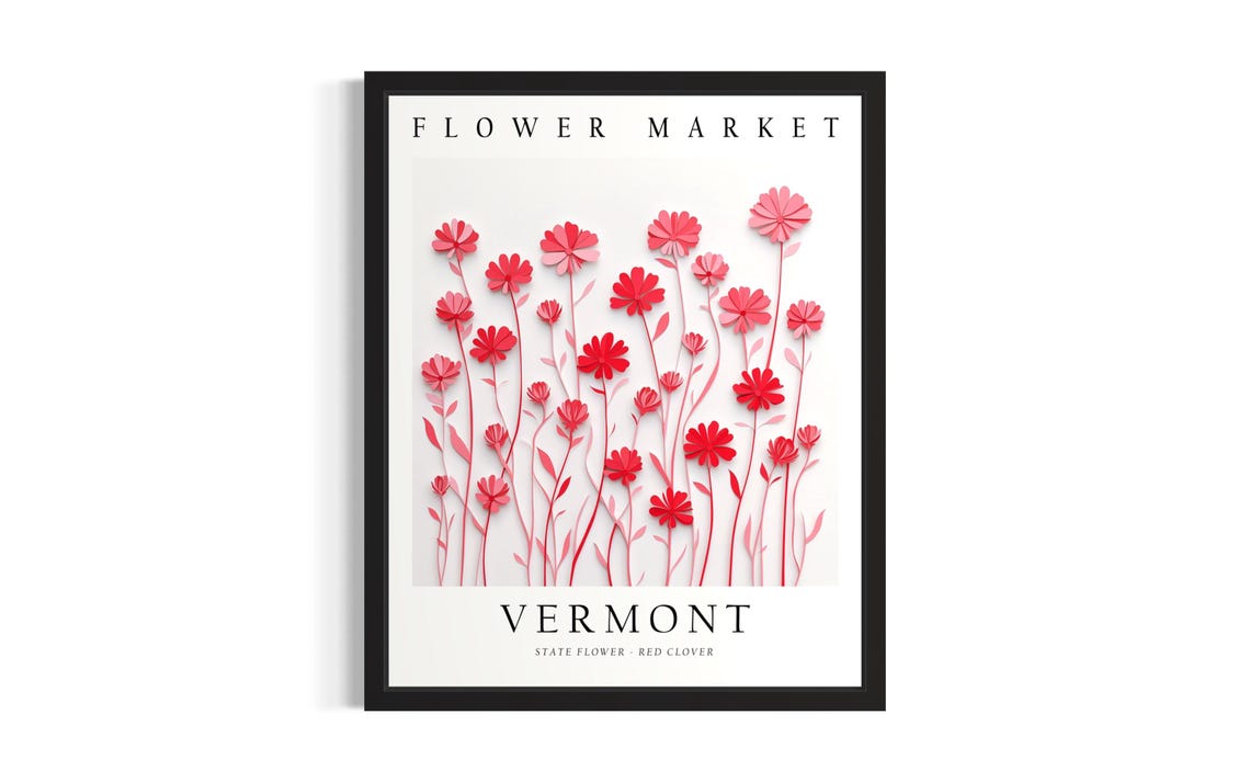 Vermont State Flower Red Clover Wall Decor Flower Market Poster