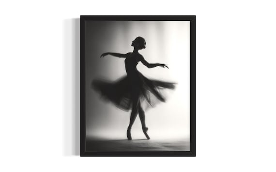 Black and White Ballerina Silhouette Dance Motion Stage Light Poster
