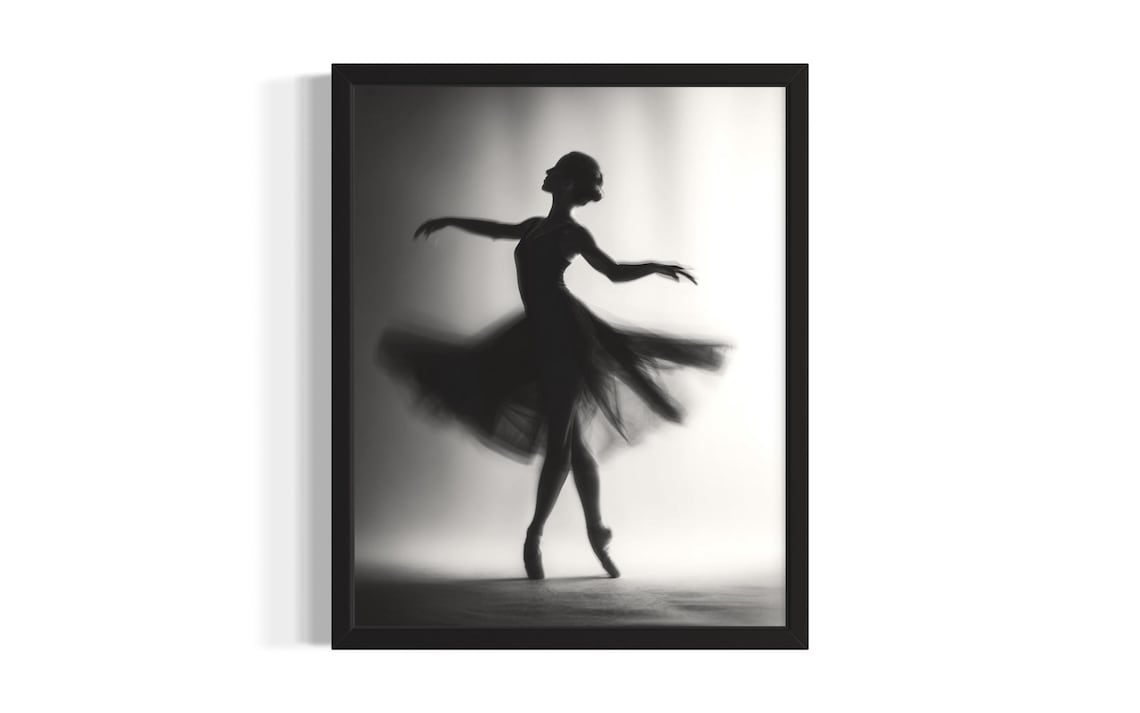 Black and White Ballerina Silhouette Dance Motion Stage Light Poster
