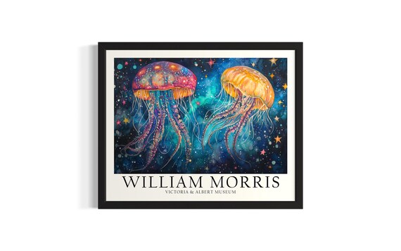 Jellyfish William Morris Sea Creatures Poster Art Print Living Room Wall Original Painting Artwork Decor
