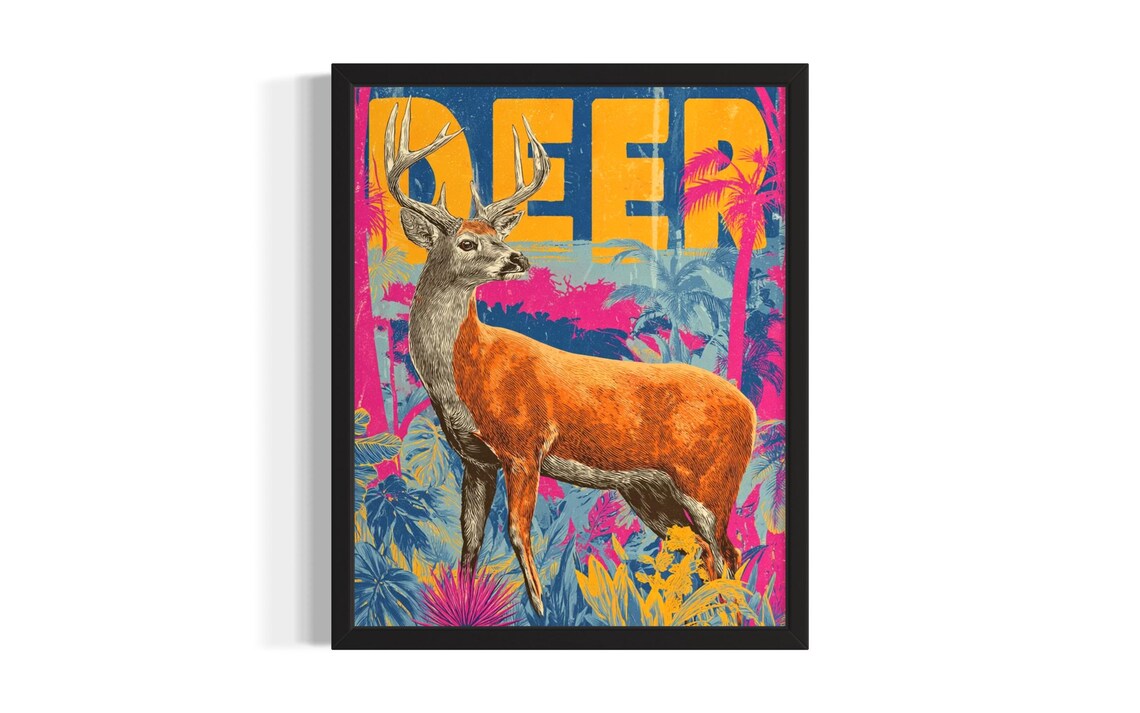 Deer Buck Antlers Woodland Colorful Pop Art Animal Portrait Poster