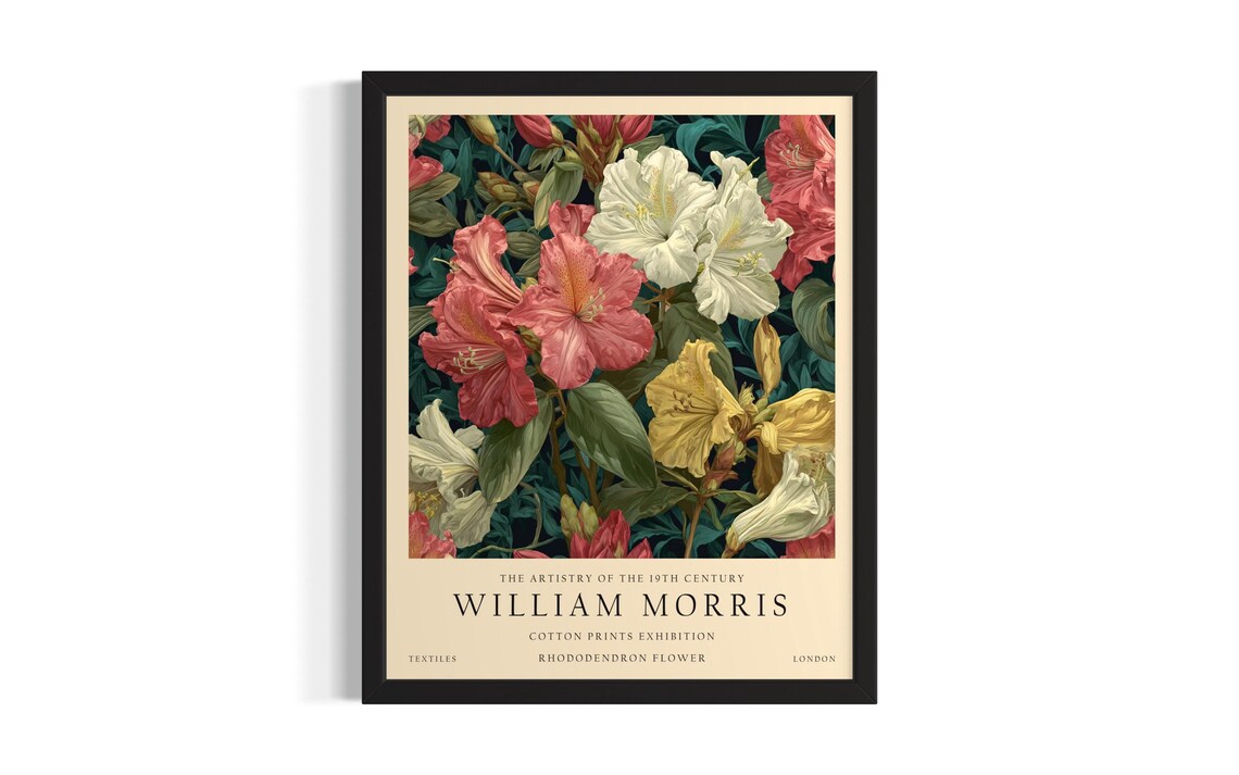 William Morris Rhododendron Vintage Botanical Floral Art Poster