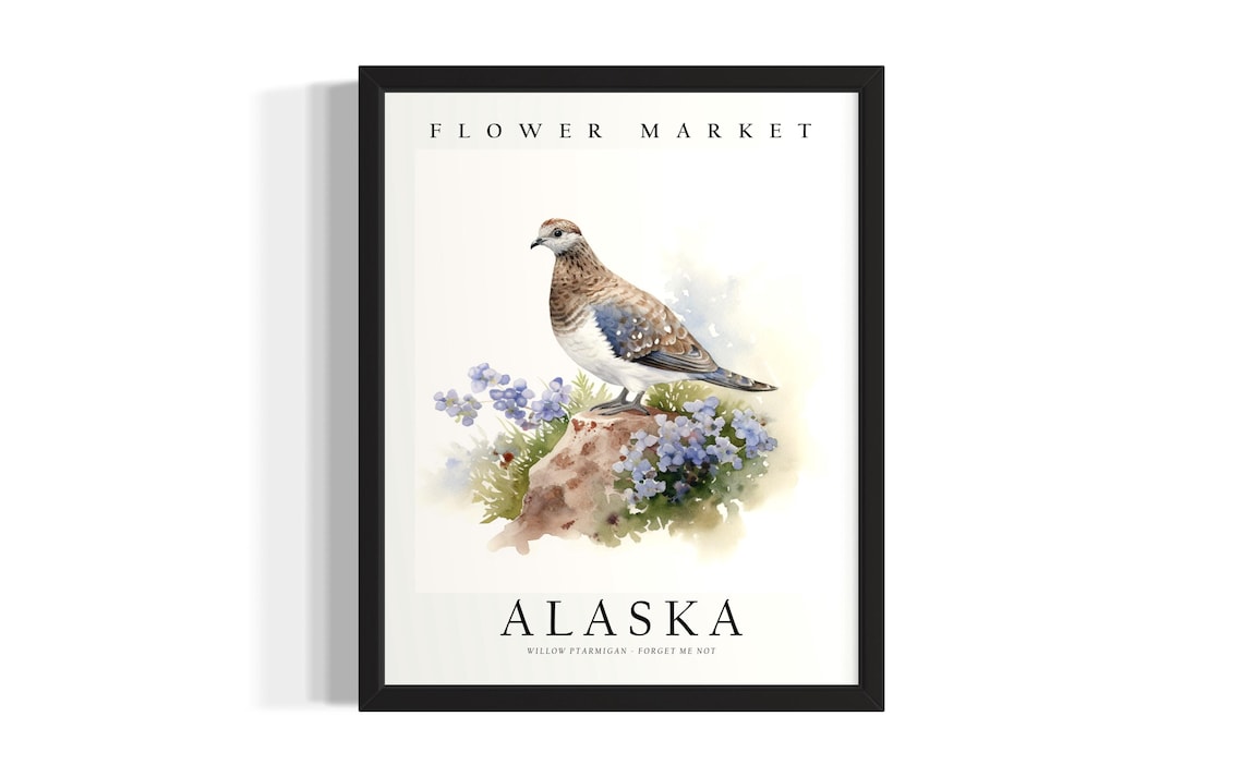 Alaska Flower Market Willow Ptarmigan Forget Me Not Botanical Print