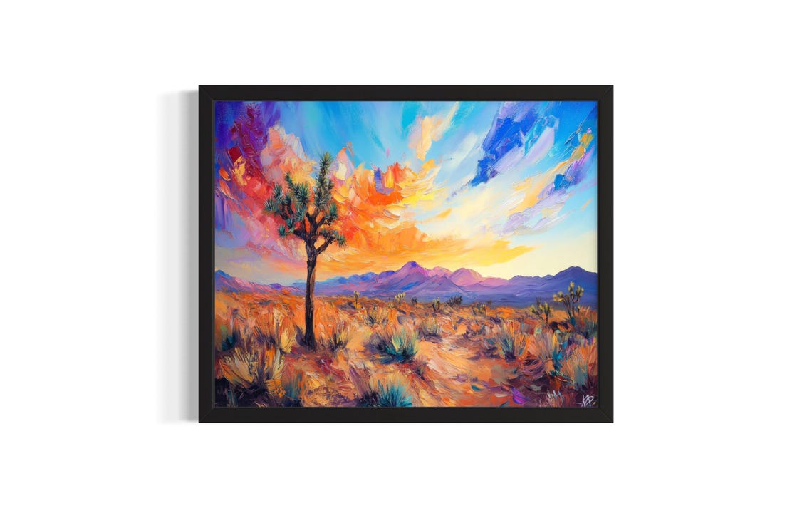 Joshua Tree Desert Sunset Colorful Southwestern Sky Art Poster