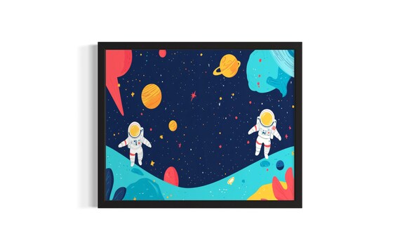 Astronaut Space Adventure Planets Kids Outer Space Illustration Poster