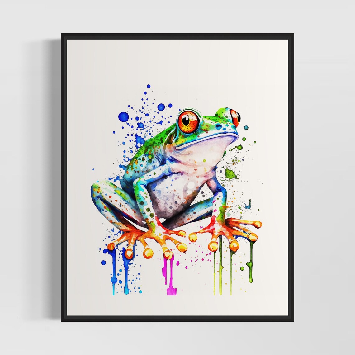 Red Eyed Tree Frog Watercolor Paint Splash Colorful Animal Art Poster