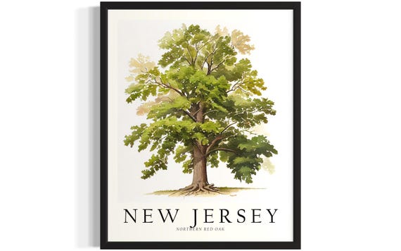 New Jersey Tree States Poster Art Print Living Room Wall Original Painting Artwork Decor