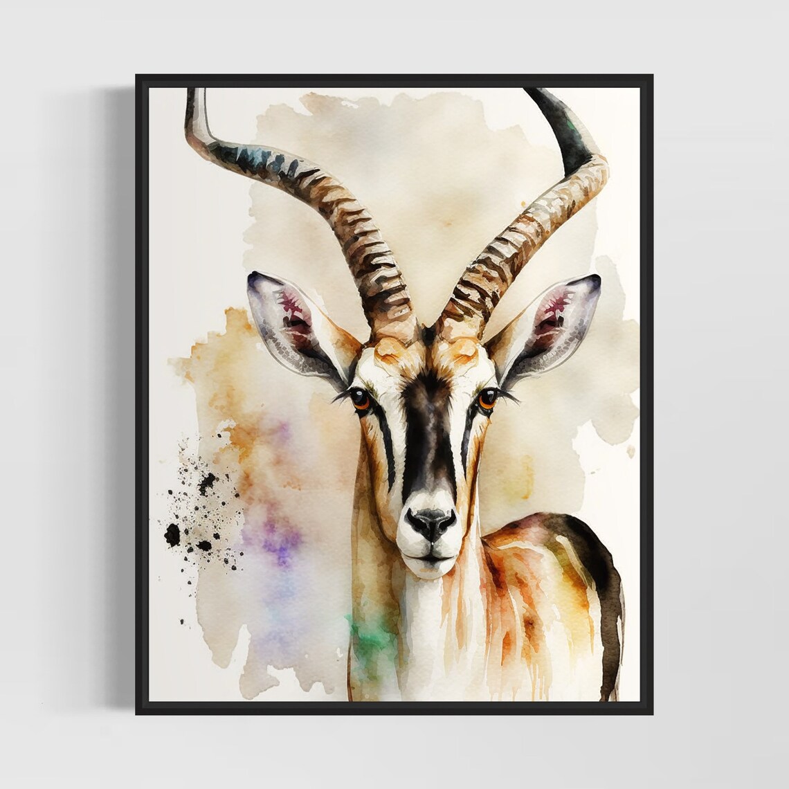 Elegant Blackbuck Antelope Wildlife Portrait Watercolor Animal Poster