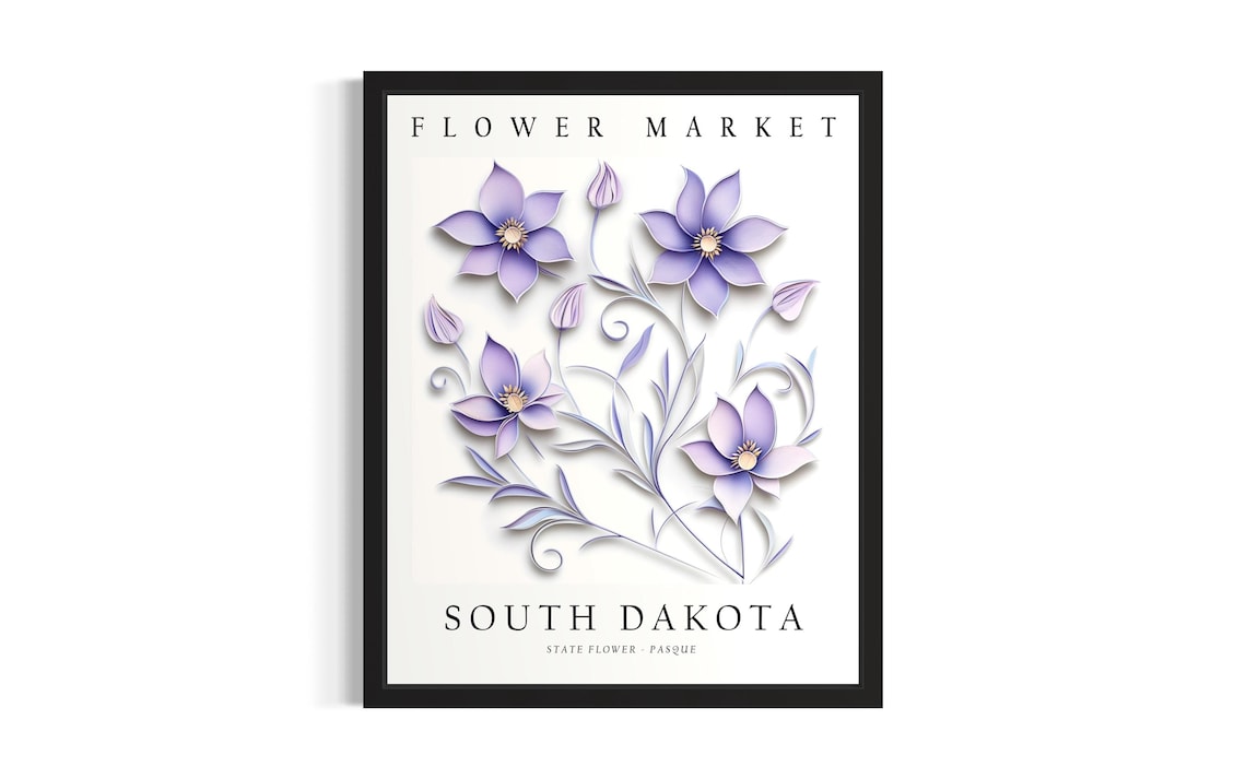 South Dakota State Flower Pasque Wall Decor Flower Market Poster