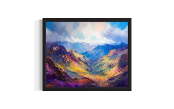 Rugged Rainbow Mountain Peaks Valley Vibrant Landscape Art Poster