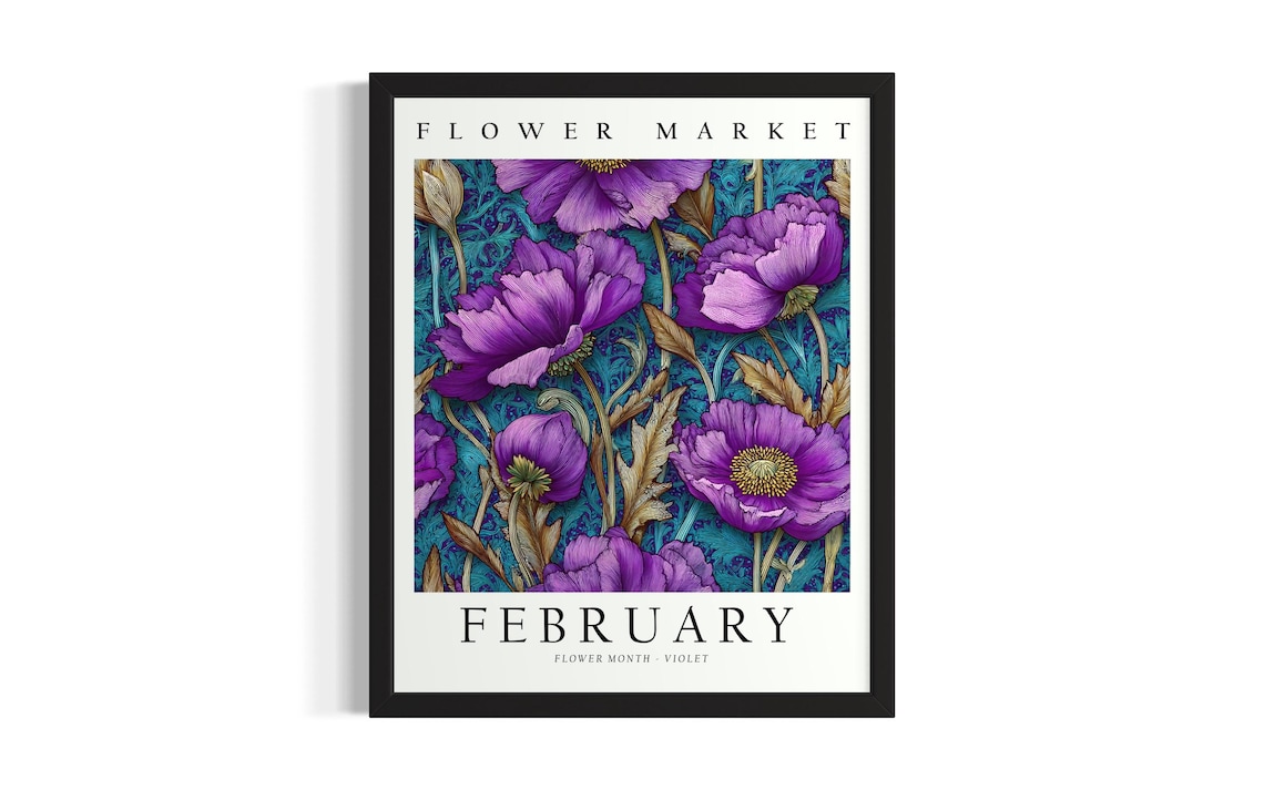 Flower Market February Violet Birth Month Flower Botanical Art Poster