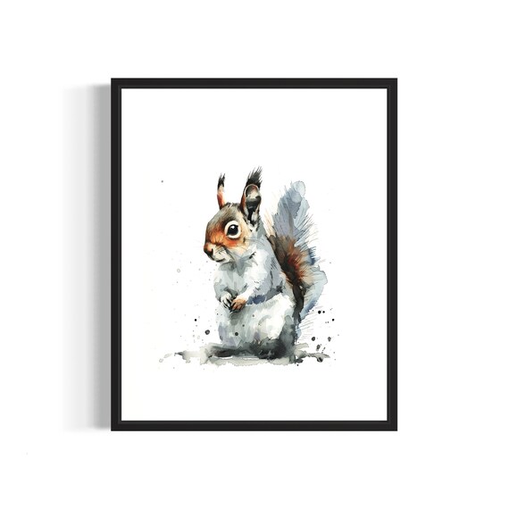 Red Squirrel Tail Watercolor Woodland Animal Portrait Poster