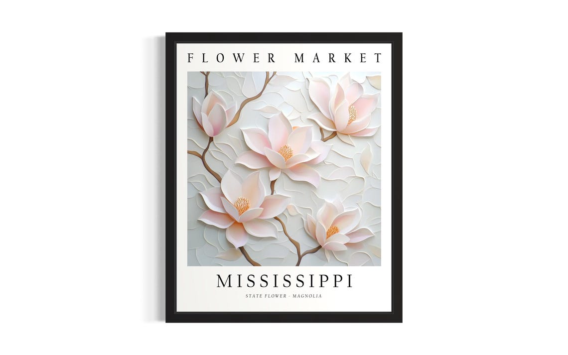 Mississippi Magnolia State Flower Market 3D Paper Botanical Poster
