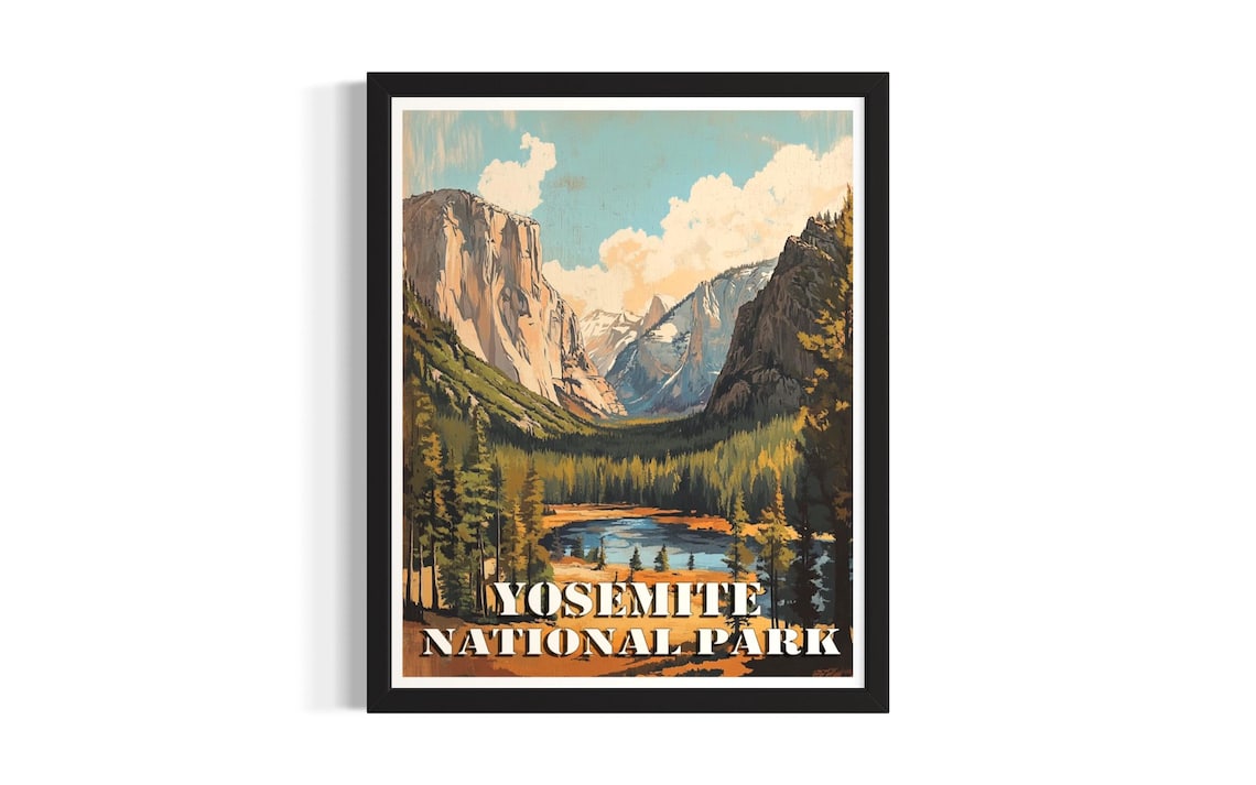 Yosemite National Park Granite Valley Vintage Retro Travel Poster