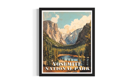 Yosemite National Park Granite Valley Vintage Retro Travel Poster