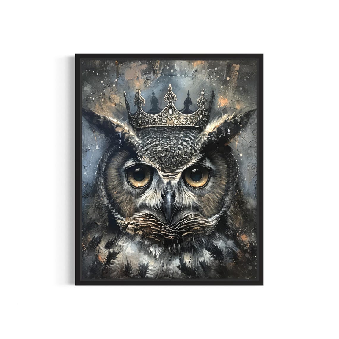 Great Horned Owl Wearing an Ornate Silver Crown Portrait Poster