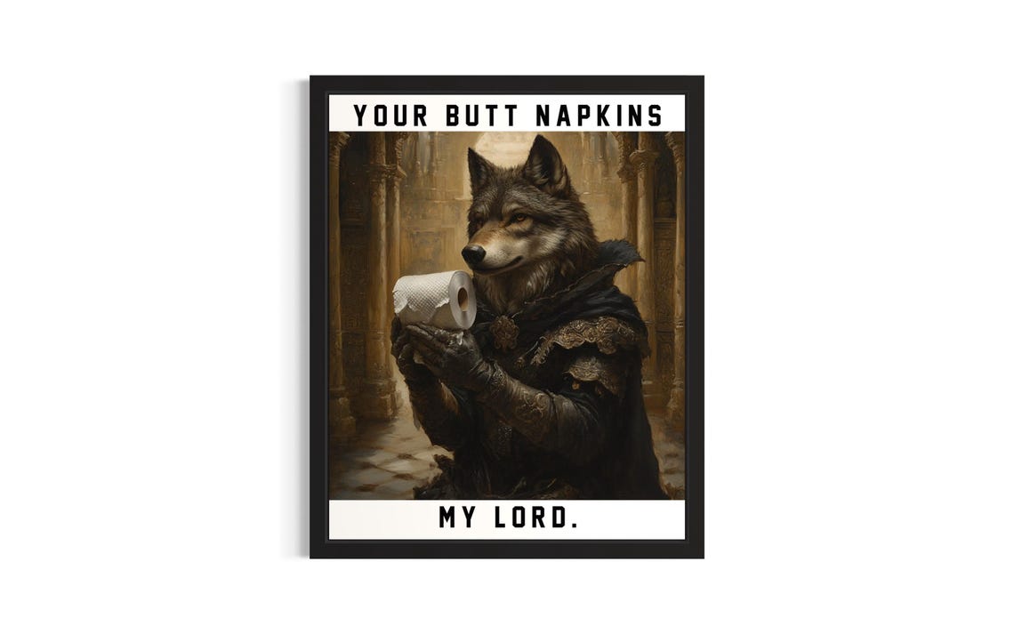 Wolf Butt Napkins Animals Poster Art Print Restroom Wall Original Painting Artwork Decor
