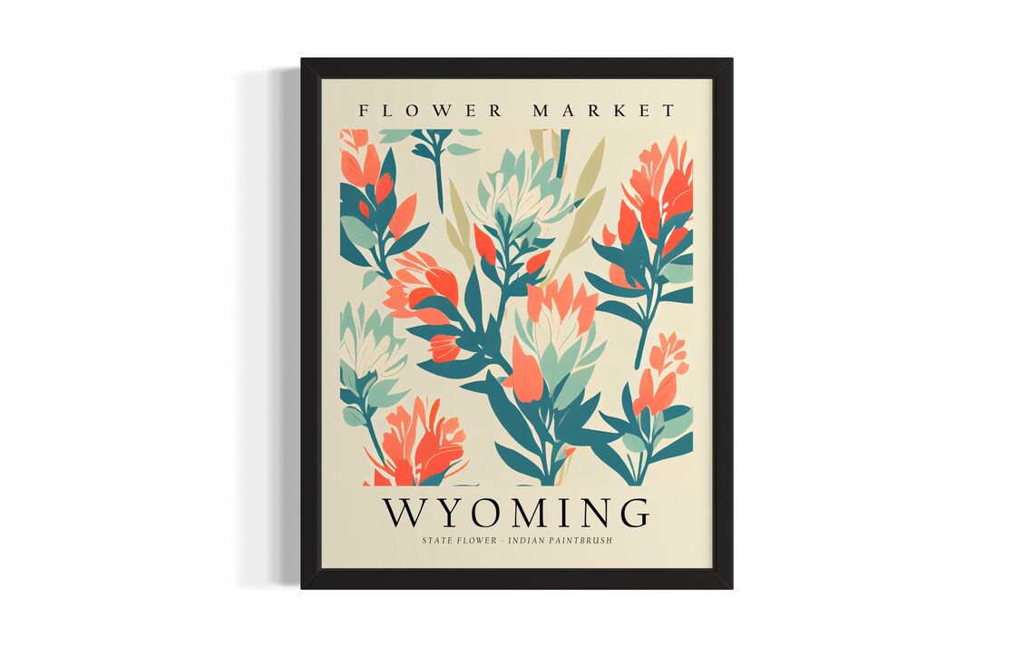 Wyoming Indian Paintbrush Flower Market Botanical Art Poster