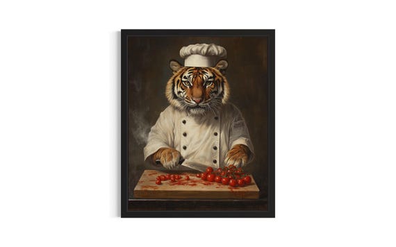 Tiger Animal Chef Poster Art Print Kitchen Wall Original Painting Artwork Decor
