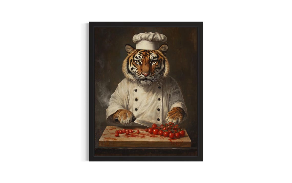 Tiger Animal Chef Poster Art Print Kitchen Wall Original Painting Artwork Decor