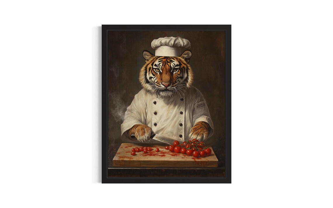 Tiger Chef Oil Painting Portrait Jungle Kitchen Wall Decor Poster