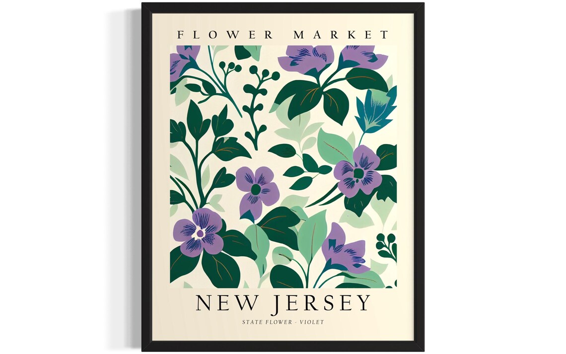 New Jersey State Flower Violet Botanical Flower Market Art Poster