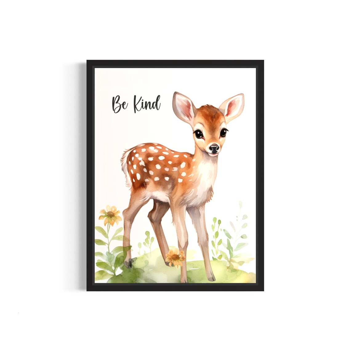 Darling Spotted Fawn With Be Kind Quote Watercolor Nursery Room Poster