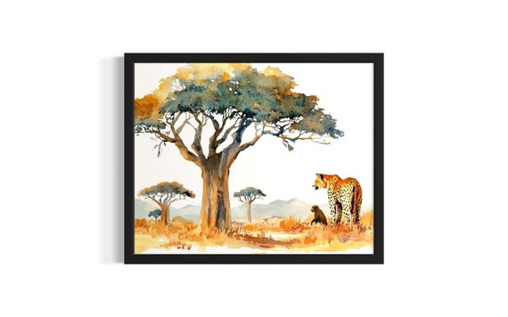 Leopard And Baboon Animal In Safair Harmony Poster Art Print Living Room Wall Original Painting Artwork Decor