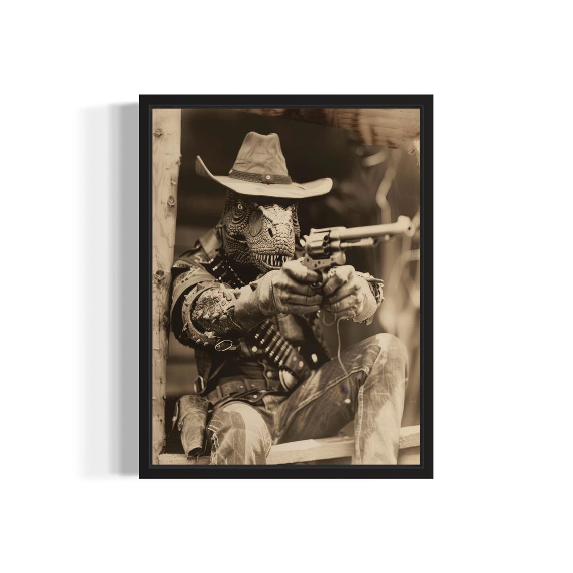 T Rex Cowboy Art Print Vintage Gothic Wall Art Painting Decor Photo
