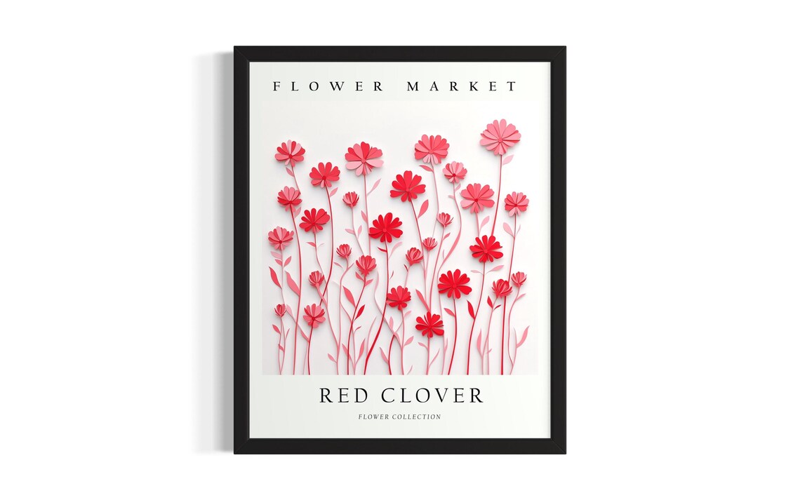 Flower Market Red Clover Bloom Art 3D Paper Flower Collection Poster