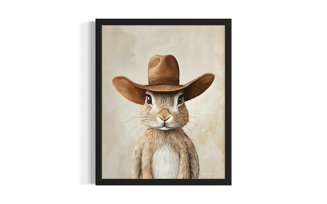 Jackrabbit Wearing Cowboy Hat Western Portrait Poster Art Piece