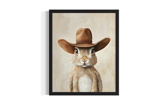 Jackrabbit Animal Cowboy Poster Art Print Living Room Wall Original Painting Artwork Decor