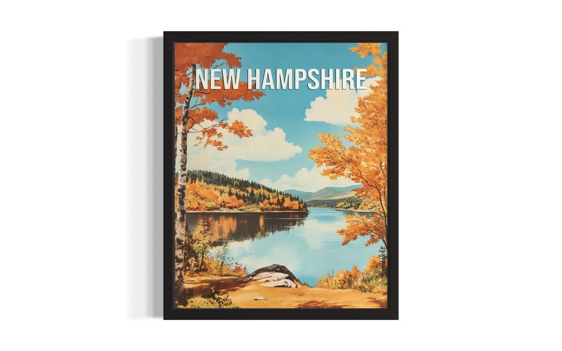 New Hampshire Autumn Lake Fall Foliage Reflections Travel Poster