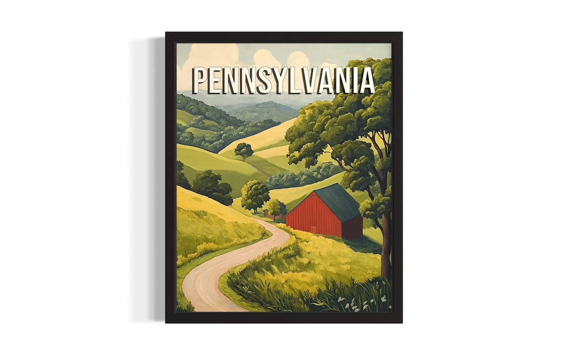 Pennsylvania Summer Rolling Hills Red Barn Country Road Art Poster