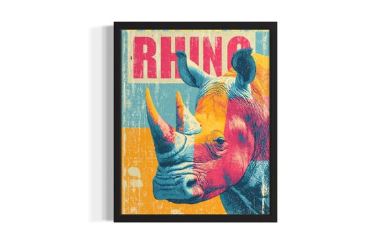 Rhino Pop Art Animal Poster Print Living Room Wall Original Painting Artwork Decor