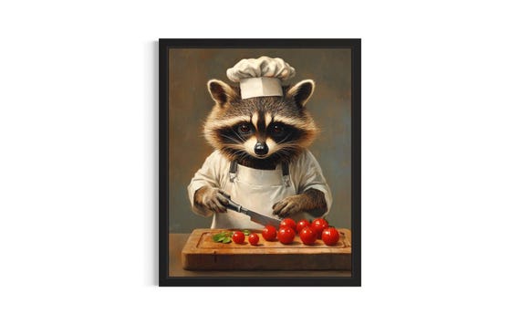 Raccoon Animal Chef Poster Art Print Kitchen Wall Original Painting Artwork Decor